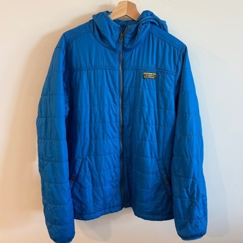 L.L. Bean Puffer Jacket Mens Large Blue Excellent Hooded Insulated 515822